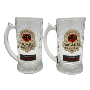 Bacardi Oakheart Rum Mugs Set of 2 Dimpled Glass Steins Bar Party Cocktails